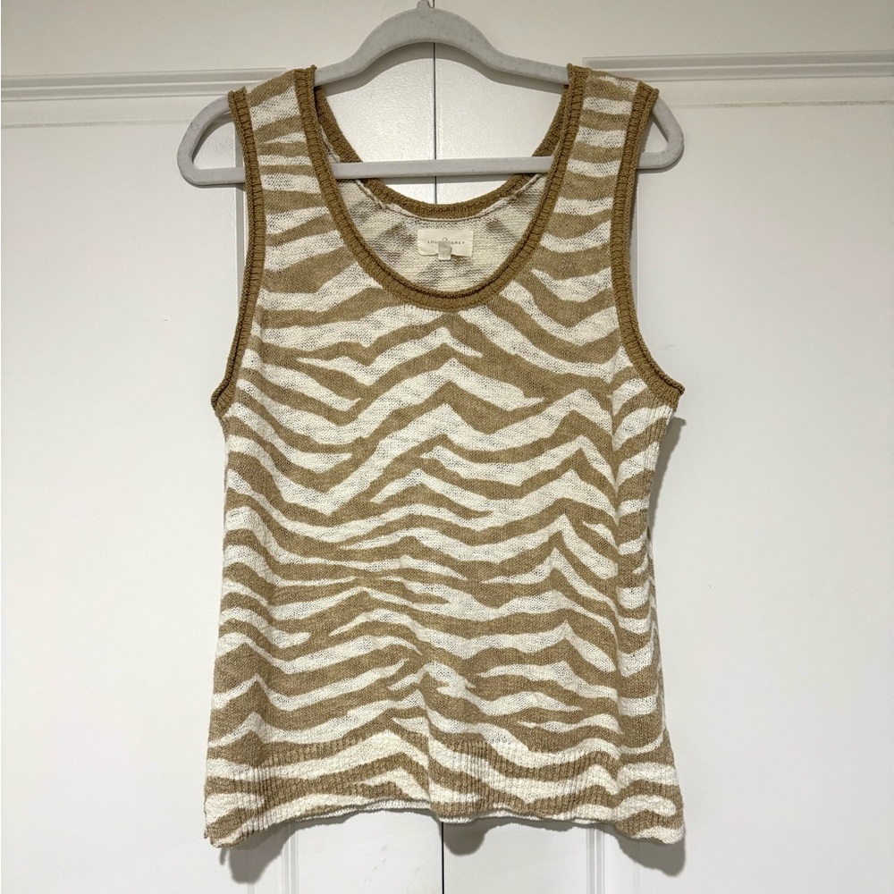 Lou & Grey Tan and Ivory Zebra Knit Sweater Tank NWOT